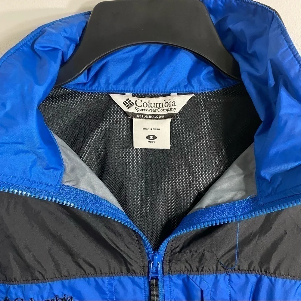 Columbia Rain Coat Light Jacket Small Men’s Blue Black Packable Full Zip Hooded